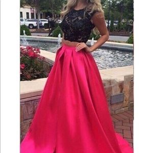 red and black two piece prom dress